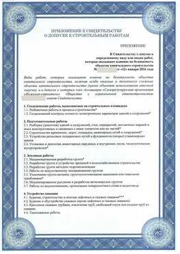 Приложение к свидетельству о допуске к строительным работам Красноуфимск СРО в строительстве